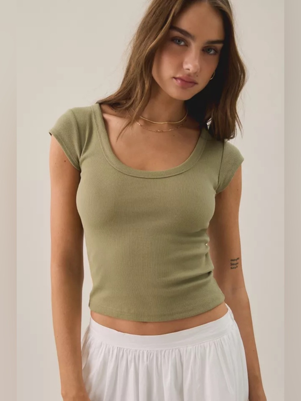 Urban Outfitters BDG Off-Duty Ribbed Scoop Neck Short Sleeve Tee Women S Green